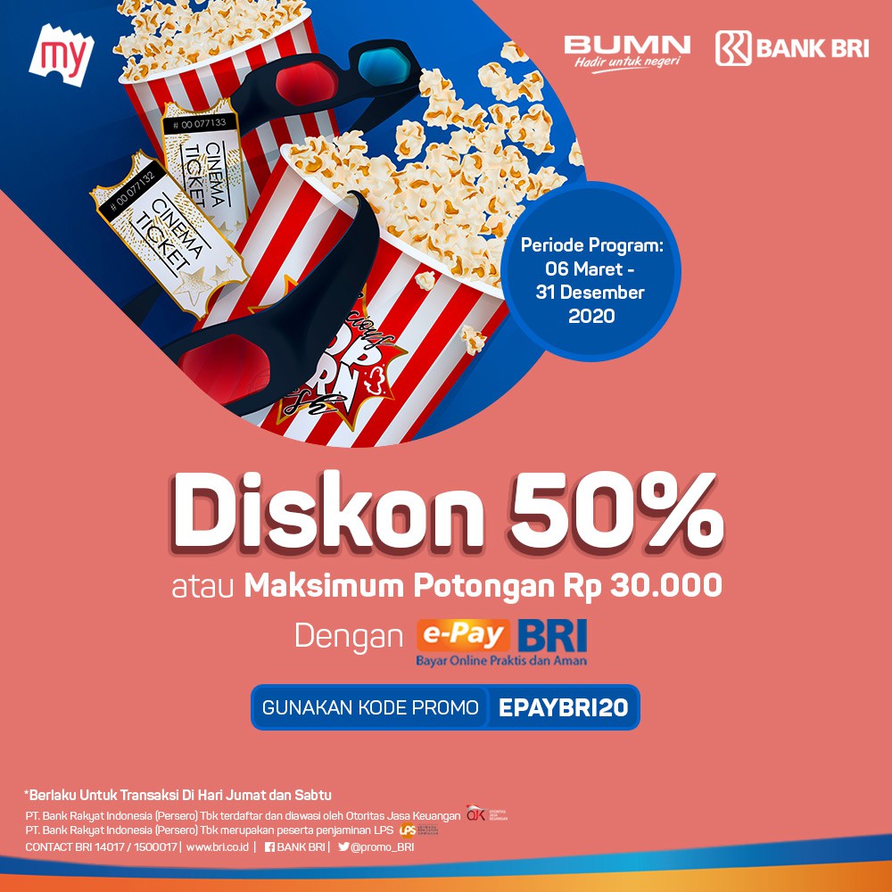 BookMyShow Promo Diskon 50% atau Max Diskon Rp. 30 Ribu Pakai e-Pay BRI!